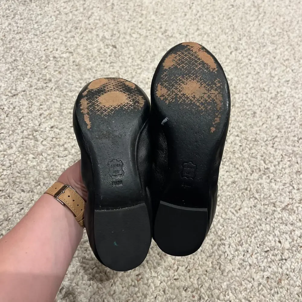 Tory Burch Black Leather & Patent Toe Logo Ballet Flats